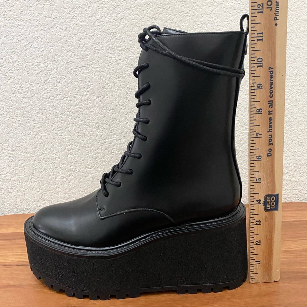 CIRCUS by Sam Edelman SLATER Black Faux Leather Lace-up Platform Combat Boots 8 - Picture 8 of 16